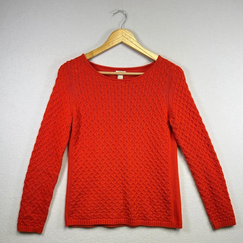 J‎ Crew Orange Textured Knit Crew Neck Sweater Size Small Cotton